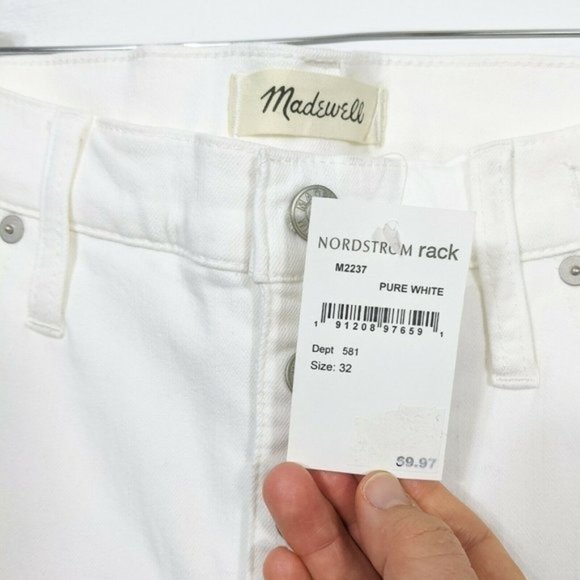 MADEWELL NWT Button Fly Mid Rise Skinny Jeans Raw Hem White Size 32 - Picture 11 of 12